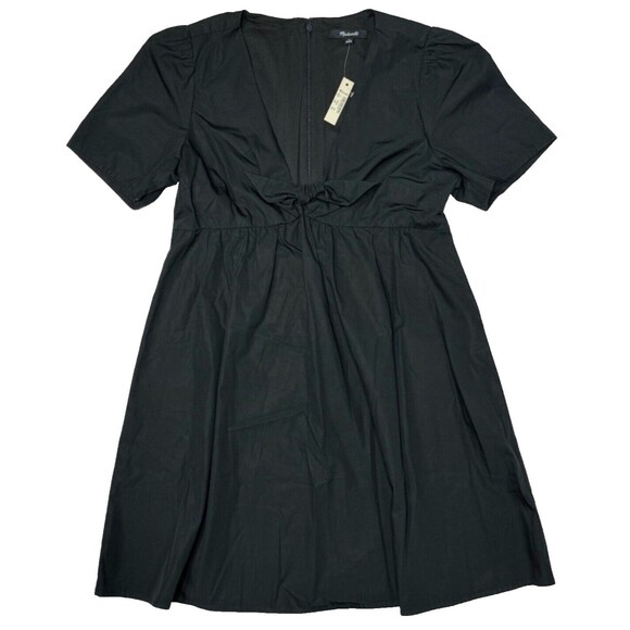 NWT Madewell Black Cotton Mini Dress with Front Bow Women's Size 6 - Picture 1 of 8